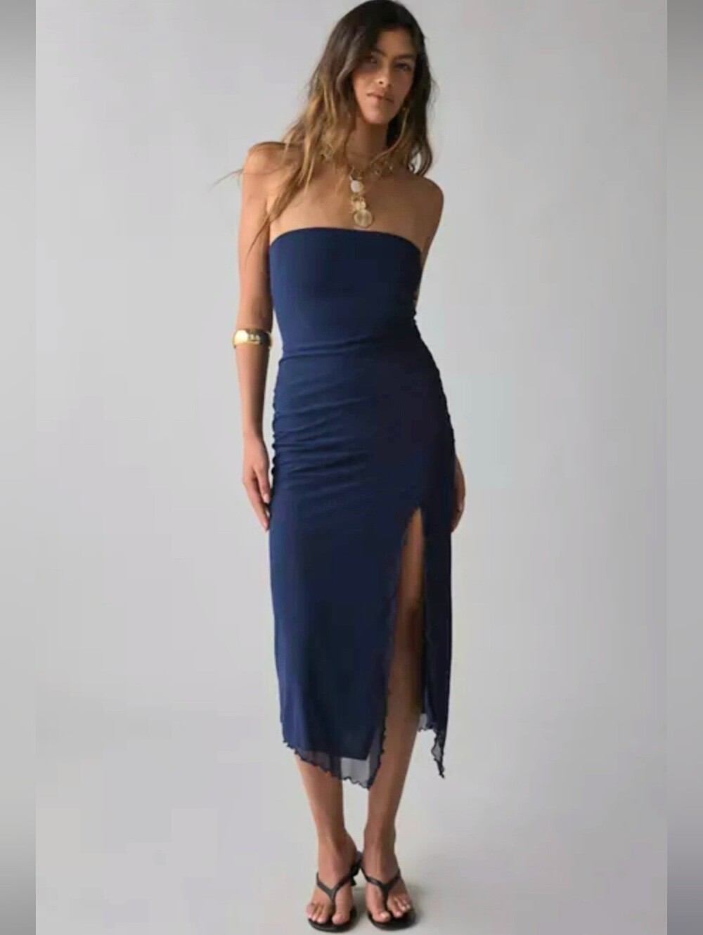 Urban Outfitters UO Hyacinth Lace Spliced Navy Strapless Party Mini Dress Sz M